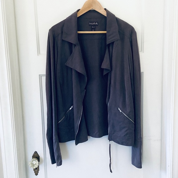 Long Tall Sally Jacket Size 12 Lyocell Gray Double Breasted Zipper Moto Biker - Picture 12 of 13